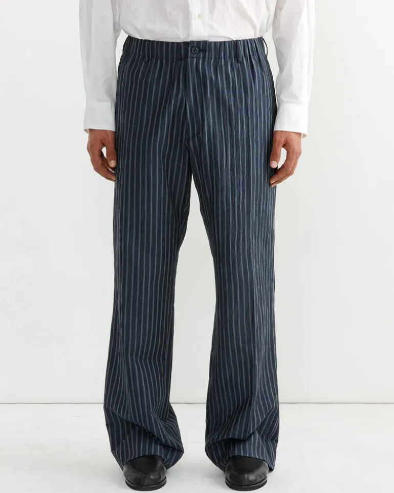 Drape Trouser in Crinkle Stripe Navy