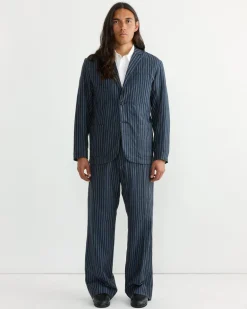 Drape Trouser in Crinkle Stripe Navy