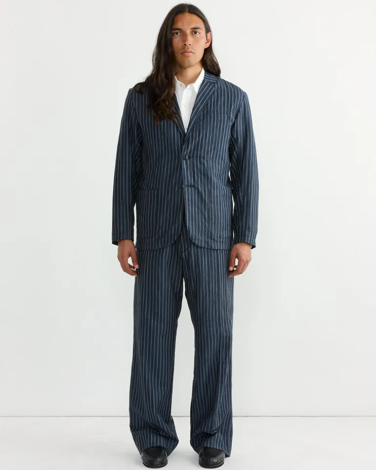 Drape Trouser in Crinkle Stripe Navy