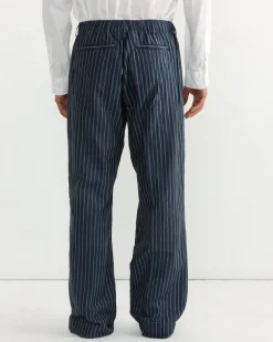 Drape Trouser in Crinkle Stripe Navy