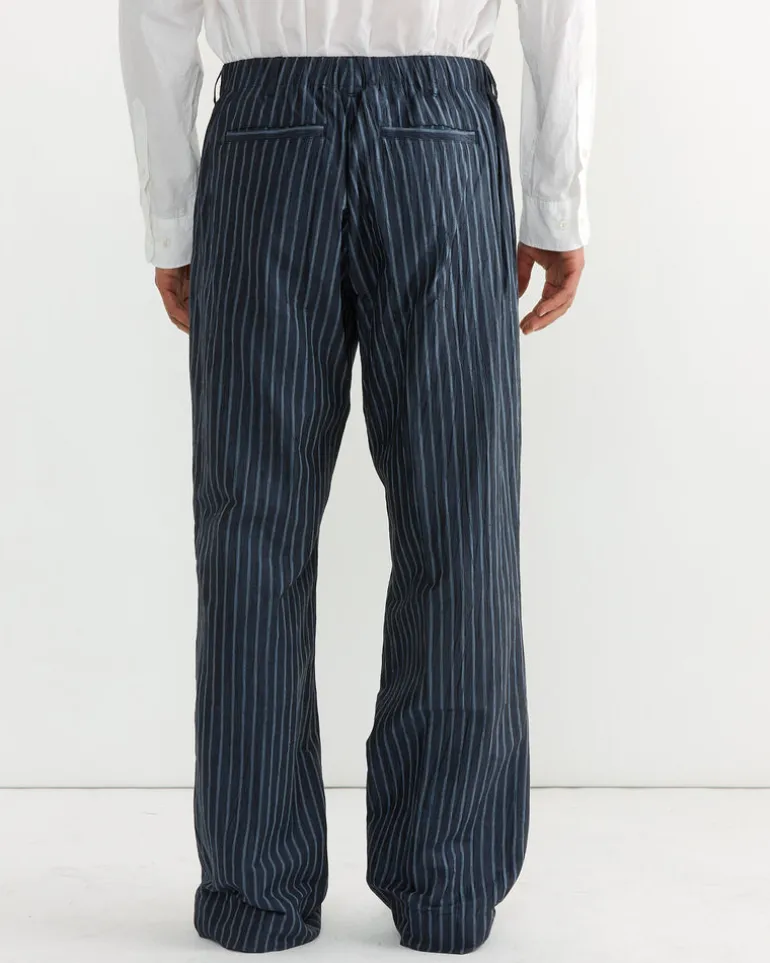 Drape Trouser in Crinkle Stripe Navy