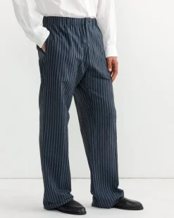 Drape Trouser in Crinkle Stripe Navy