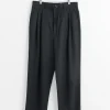 Drawstring Pleated Pant in Black