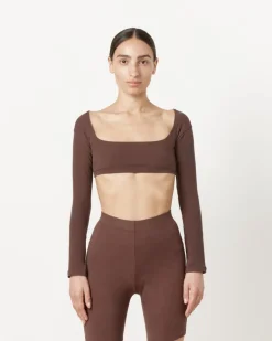 El Tigre Chiquito Long Sleeve Crop Top in Chocolate