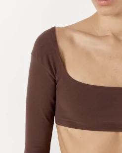 El Tigre Chiquito Long Sleeve Crop Top in Chocolate