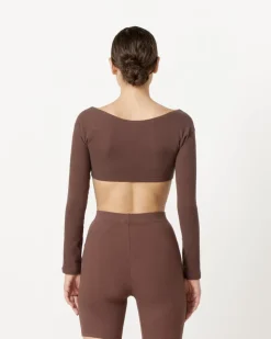 El Tigre Chiquito Long Sleeve Crop Top in Chocolate