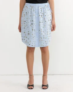 Embelished Poplin Skirt in Light Blue
