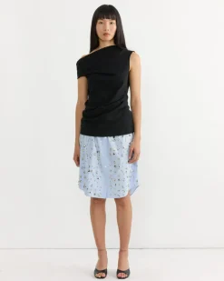 Embelished Poplin Skirt in Light Blue