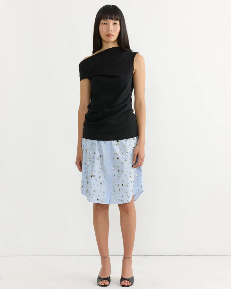 Embelished Poplin Skirt in Light Blue