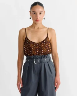 Embellished Tank Top in Dark Brown