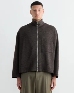 Enzo Shirt in Wool Double Knit Brown Mélange