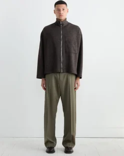 Enzo Shirt in Wool Double Knit Brown Mélange