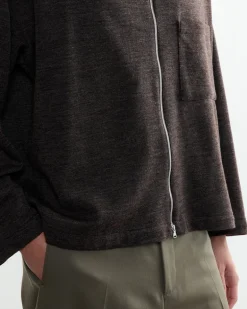Enzo Shirt in Wool Double Knit Brown Mélange