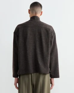 Enzo Shirt in Wool Double Knit Brown Mélange