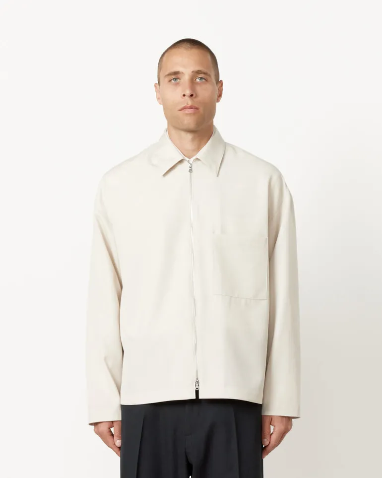 Enzo Shirt Long Sleeve in Tropical Wool Crema