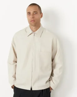 Enzo Shirt Long Sleeve in Tropical Wool Crema