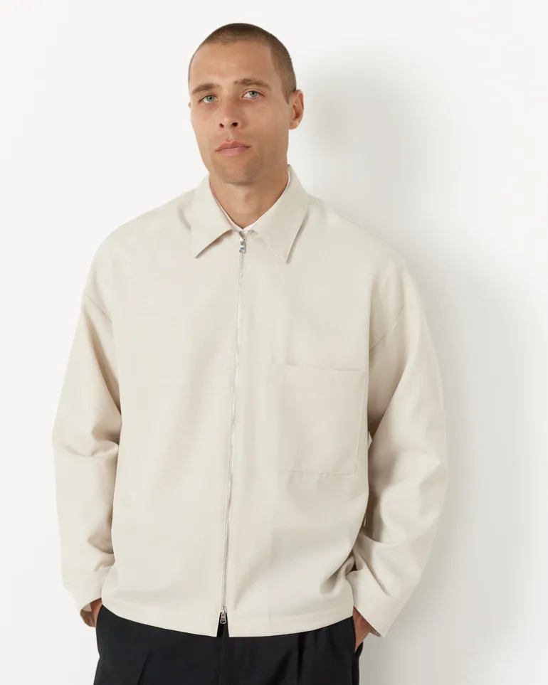 Enzo Shirt Long Sleeve in Tropical Wool Crema