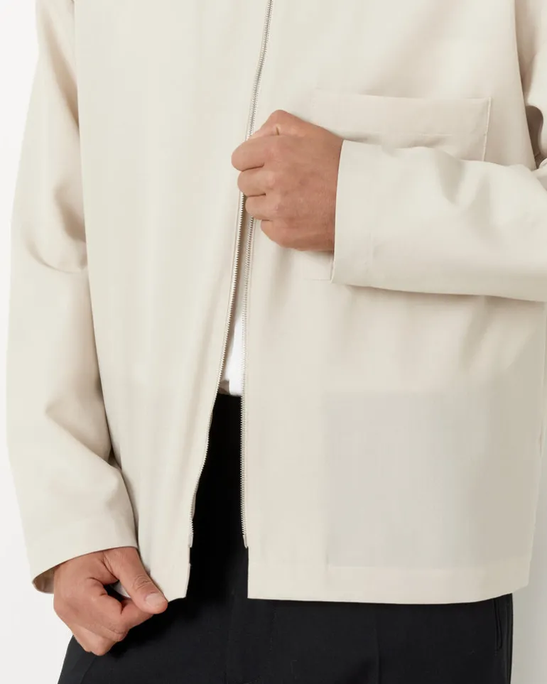 Enzo Shirt Long Sleeve in Tropical Wool Crema