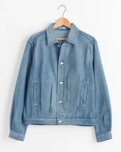 Faded Light Denim Blouson in Light Indigo
