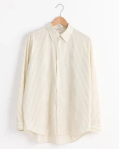 Fine Wool Stripe Shirt in Ivory