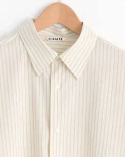 Fine Wool Stripe Shirt in Ivory