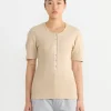 Fitted Henley in Warm Beige