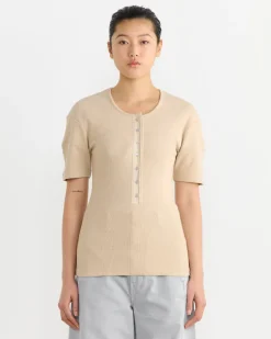 Fitted Henley in Warm Beige