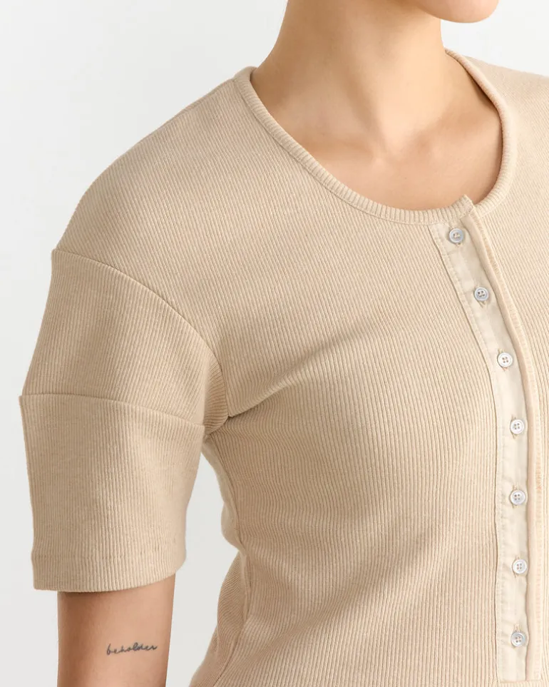Fitted Henley in Warm Beige