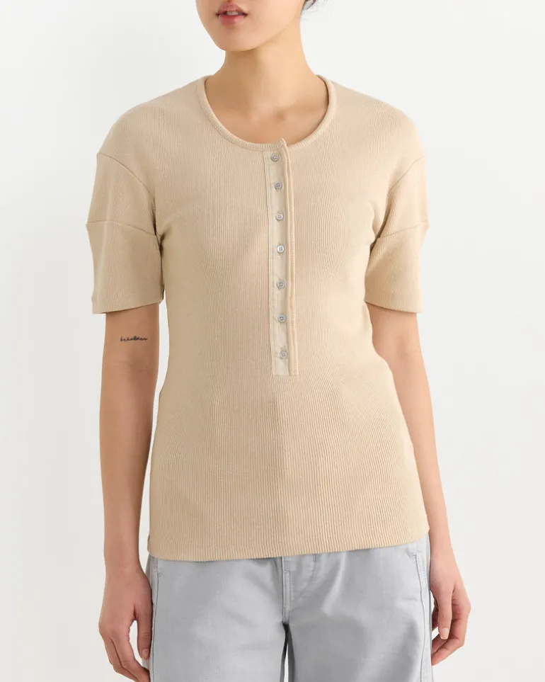 Fitted Henley in Warm Beige