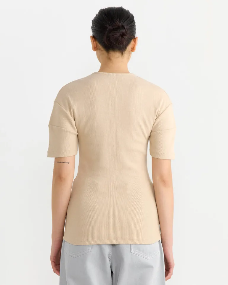 Fitted Henley in Warm Beige