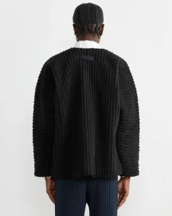 Fleece Pleats Jacket in Black