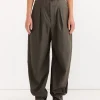 Folded Waistband Pant in Dark Brown