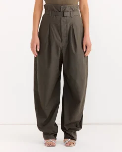 Folded Waistband Pant in Dark Brown