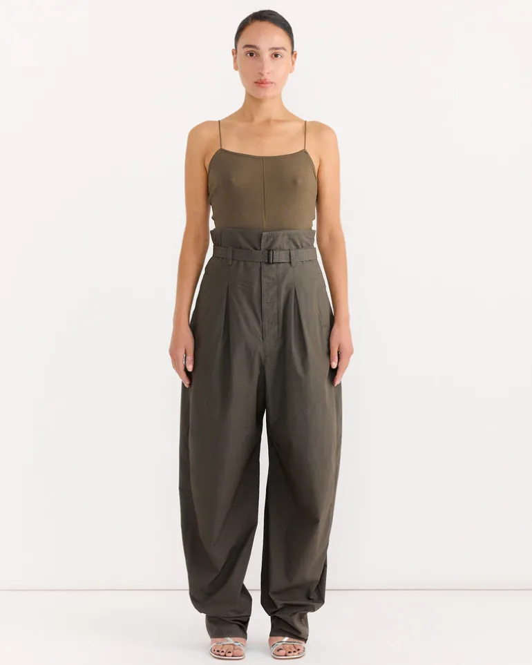 Folded Waistband Pant in Dark Brown