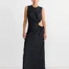 Gathered Cutout Maxi Dress in Black