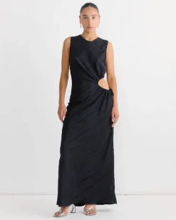 Gathered Cutout Maxi Dress in Black