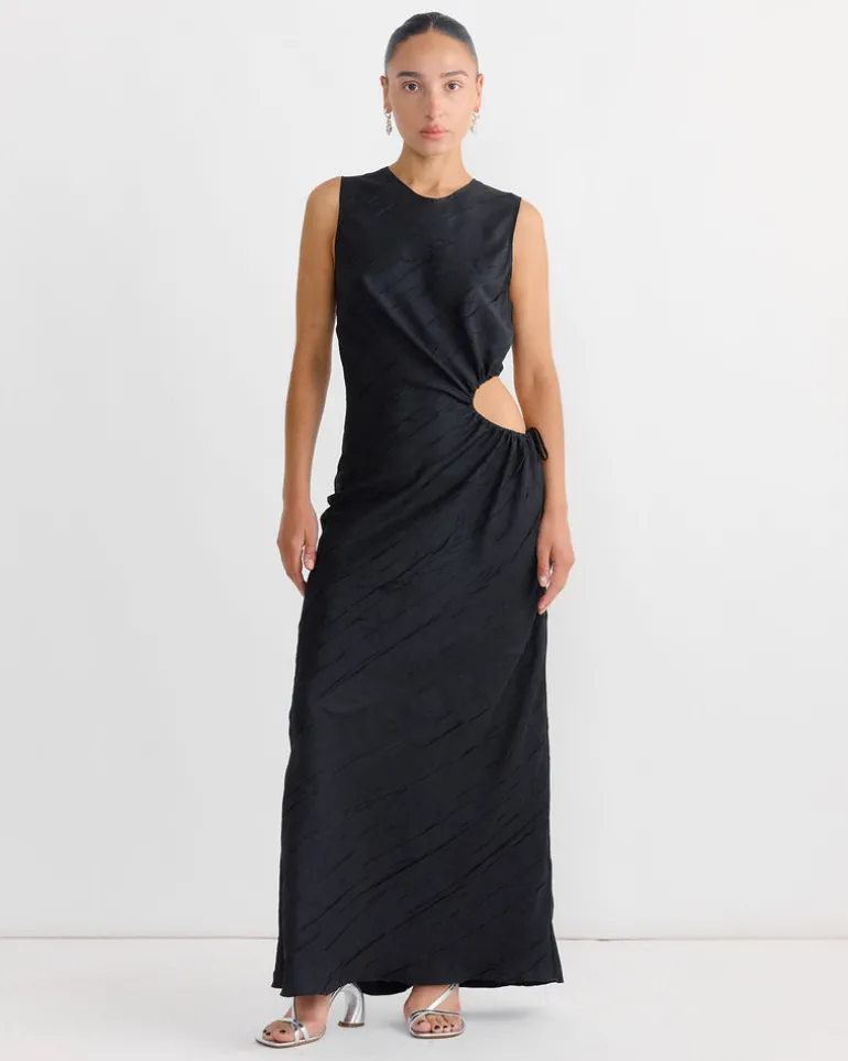 Gathered Cutout Maxi Dress in Black