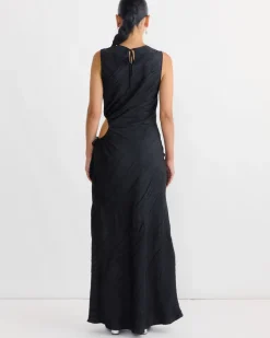 Gathered Cutout Maxi Dress in Black