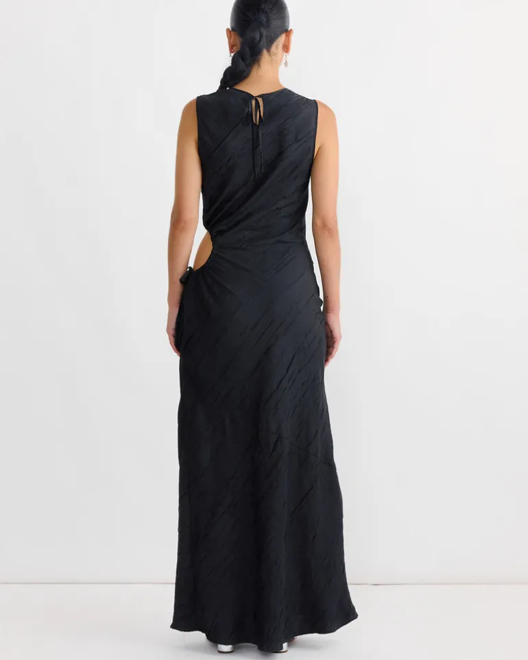 Gathered Cutout Maxi Dress in Black