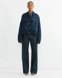 Gathered Denim Jacket in Indigo