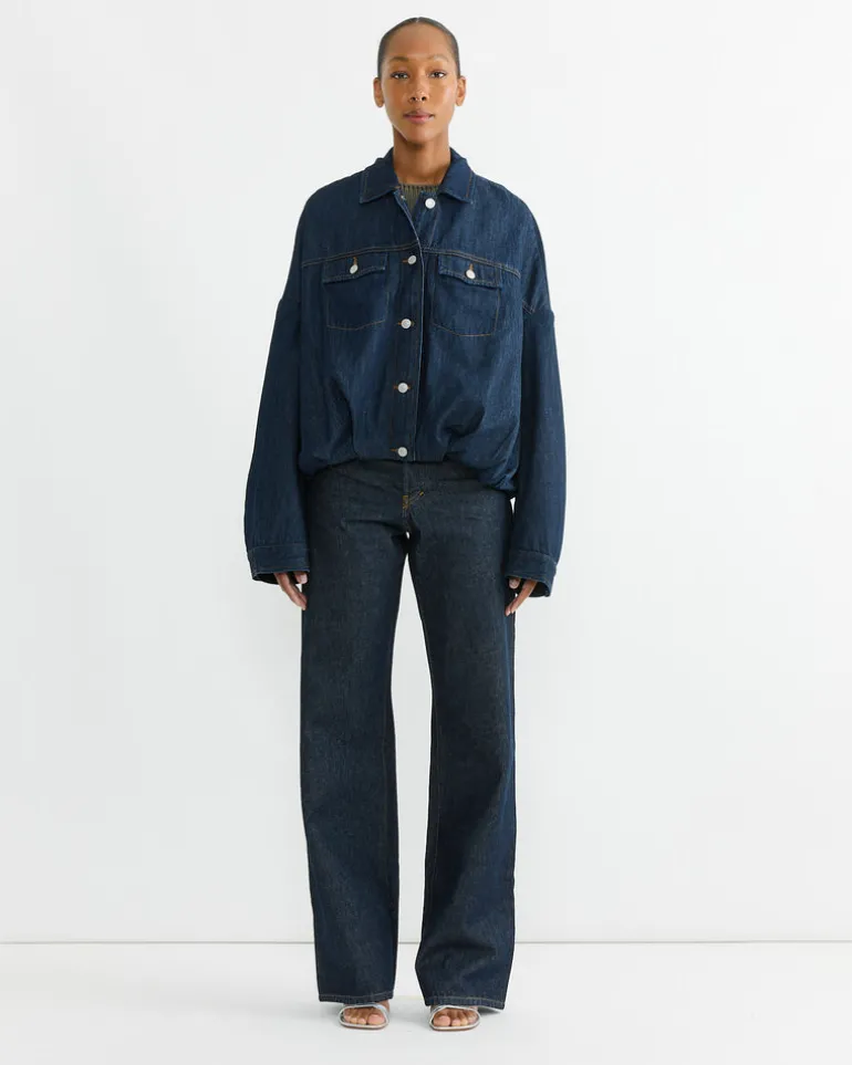 Gathered Denim Jacket in Indigo