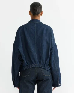 Gathered Denim Jacket in Indigo