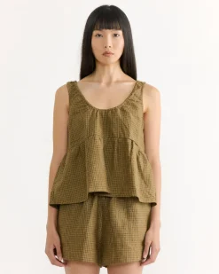 Gathered Linen Set in Pine Check