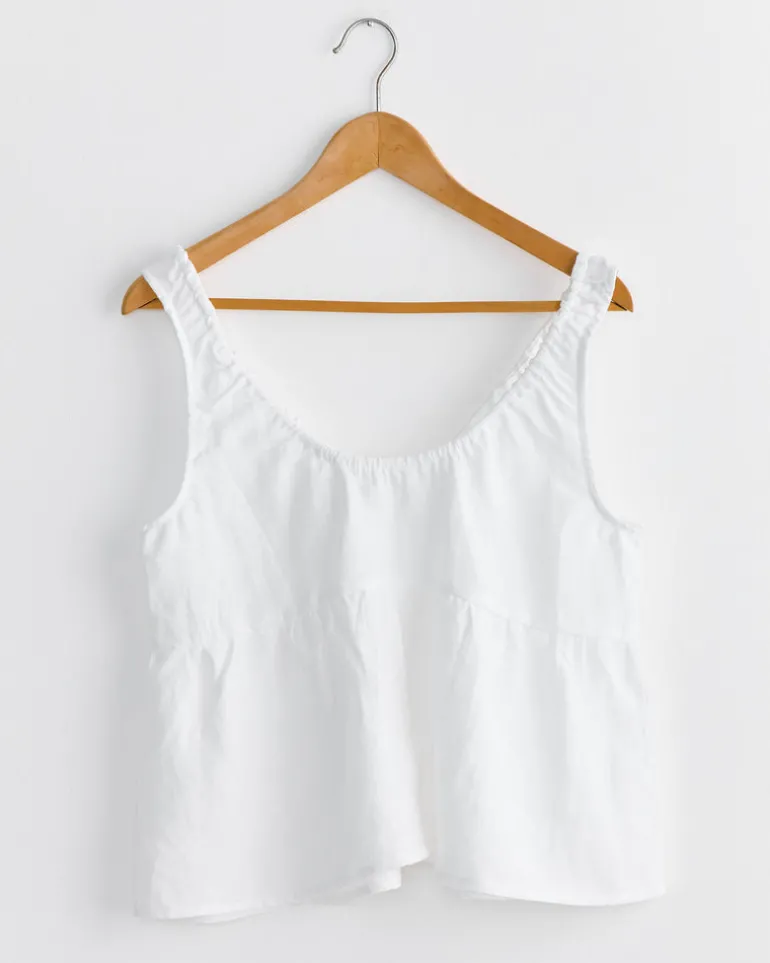 Gathered Linen Set in White