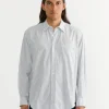 Gio Shirt in Crushed Cotton Navy Stripe