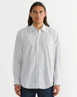 Gio Shirt in Crushed Cotton Navy Stripe