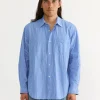 Gio Shirt in Crushed Cotton Blue Stripe
