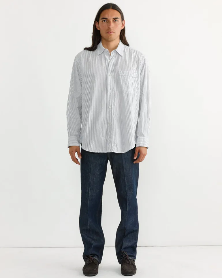 Gio Shirt in Crushed Cotton Navy Stripe