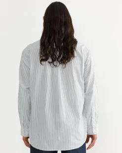 Gio Shirt in Crushed Cotton Navy Stripe