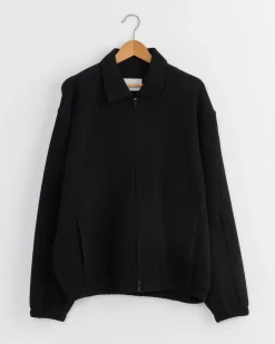 Gradation Pleats Twist Sleeve Zip Jacket in Black